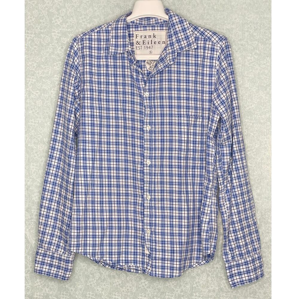 Frank & Eileen Barry Blue Plaid Long Sleeve Button Front Size Small  6 oz